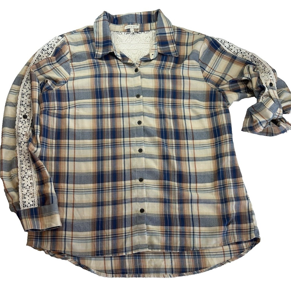 Kate & Sam Plaid and Embroidery Boho Gorpcore Size L Blouse